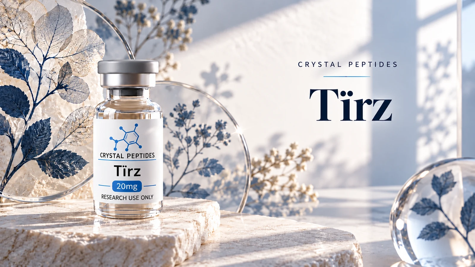 Redaktionell produktillustration: Tïrz — Crystal Peptides.